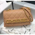 Best Chanel Calfskin Small Flap Bag With Logo Chain AS1490 Beige 2020 Collection CE02814