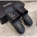 Best Chanel CC Quilted Leather Flat Slide Sandals Black 2020 Collection CE03751