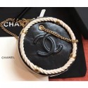 Best Chanel Two-Tone Crumpled Calfskin En Vogue Small Round Crossbody Bag AS0075 Black/White 2019 CE01533