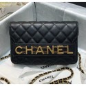 Chanel Calfskin Wallet on Chain With Logo Chain AP1234 Black 2020 Collection CE01638