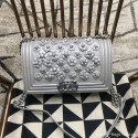 Chanel Camellia Large Boy Flap Bag A67085 Silver 2019 Collection CE04318