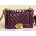 Chanel Caviar Leather Chevron Boy Flap Small Bag Burgundy/Gold CE03748