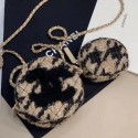 Chanel CC Houndstooth Tweed Clutch with Chain & Coin Purse AP0986 Beige/Black 2019 Collection CE02947