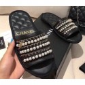 Chanel Chain and Pearl Mules Slipper Sandals Black 2020 CE02954