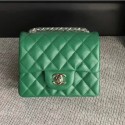 Chanel Classic Flap Mini Bag A1115 in Caviar Leather Green with Silver Hardware CE01876