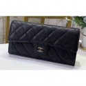 Chanel Classic Long Flap Wallet 30077 Grained Calfskin Black/Silver CE03782