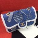 Chanel Cotton and Shearling Sheepskin Flap Bag AS0875 Blue 2019 Collection CE01669