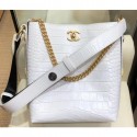 Chanel Crocodile Embossed Calfskin Button Up Hobo Bag White 2019 CE02638