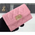 Chanel Grained Calfskin Boy Flap Card Holder A80603 Pink/Gold CE02023