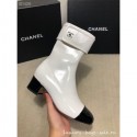 Chanel Heel 4.5cm Boots Patent Crinkled White/Black 2020 CE01086