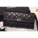 Chanel Lambskin Boy Flap Wallet Black/Silver CE03088