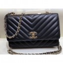 Chanel Lambskin Chevron Trendy CC Wallet On Chain WOC Bag A84456 Black 2018 CE01017