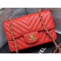 Chanel Original Quality Small Classic Flap Bag 1116 in Caviar Leather Chevron Red with Gold Hardware CE01489