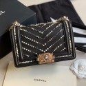 Chanel Pearl Chevron Calfskin Small Boy Flap Bag A67085 Black 2020 Collection CE02703