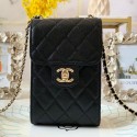 Chanel Quilted Grained Leather Phone Clutch with Chain AP0249 Black 2019 Collection CE03624