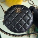 Chanel Quilted Lambskin Chain CC Round Clutch with Chain AP0725 Black 2019 Collection CE03015