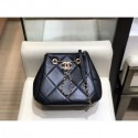 Chanel Quilted Lambskin Small Drawstring Bucket Bag AS1801 Black/Gold 2020 Collection CE02188