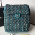 Chanel Quilted Tweed Medium Backpack Dark Blue 2019 Collection CE04065