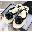 Chanel Rubber Camellia Thong Slides Sandals Black 2020 Collection CE03886