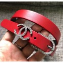 Chanel Width 2cm Leather Belt with Crystal Buckle Red 02 2020 Collection Belt CE01626