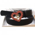 Chanel Width 3cm Chain Heart CC Logo Buckle Leather Belt Black/Red Belt CE01079