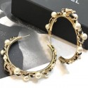 Copy Best Quality Chanel Pearl Leather and Chain Hoop Earrings AB1516 Black 2019 Collection CE03852