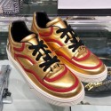 Copy Chanel Metallic Lambskin Low-Top Sneakers G35063 Gold/Red 2019 Collection CE03920