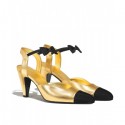 Copy Chanel Pumps G36360 Laminated Lambskin & Grosgrain Gold & Black CE04394