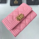 Copy Chanel Quilted Grained Small Flap Boy Wallet A80603 Pink/Gold 2019 Collection CE03225