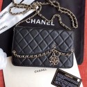 Copy Chanel Quilted Lambskin Tassel Wallet on Chain WOC AP0278 Black 2019 Collection CE03543