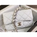 Fake Chanel Logo Chain Pearl Small Flap Bag AS1436 White 2020 CE03831