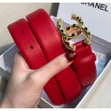 Fake Chanel Width 3cm Smooth Leather Belt with Multicolor Crystal CC Buckle Red 2020 Collection CE03396