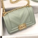 Fashion Chanel Calfskin Patchwork Chevron Small Boy Flap Bag A67086 Light Green 2019 Collection CE00938