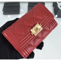 First-class Quality Chanel Grained Calfskin Boy Flap Card Holder A80603 Red/Gold CE03897