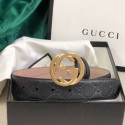 Gucci GG Embossed Leather Belt 34mm with GG Buckl Black 01 Collection CE04290