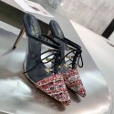 Hot Chanel Tweed Transparent Lace-up High-Heel Mules Red 2019 Collection CE02348