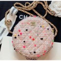 Imitation 1:1 Chanel Tweed Classic Round Clutch with Chain Bag AP0366 Nude Pink 2019 CE01339