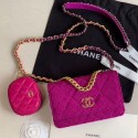 Imitation Chanel 19 Tweed Wallet on Chain WOC and Coin Purse AP0985 Purple 2019 Collection CE03288