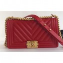 Imitation Chanel Caviar Leather Chevron Boy Flap Medium Bag Red/Gold CE02436