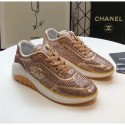 Imitation Chanel CC Logo Sequins & Leather Sneakers G35936 Light Gold 2020 Collection CE00661