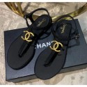 Imitation Chanel Tweed & Lambskin Thong Sandals With CC Logo Black 2020 Collection CE04332