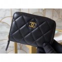 Knockoff Chanel Classic Small Zipped Coin Purse 69272 Lambskin Black/Gold CE00642