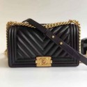 Knockoff Chanel Grained Calfskin Medium BOY CHANEL Handbag with Gold-tone Metal Black 2018 Collection CE01968