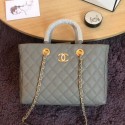 Knockoff Chanel Quilted Grained Calfskin Small Shopping Bag Light Gray 2019 Collection CE02895