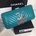 Replica Chanel Lambskin CC Tassel Evening Clutch with Chain A69406 Turquoise 2019 Collection CE02981