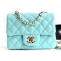 Replica Chanel Lambskin Mini Classic Flap Bag A01115 Light Blue With Gold Hardware CE00835