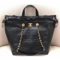 Replica Chanel Metallic Crocodile Embossed Large Shopping Bag AS0801 Black 2019 CE04398