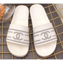 Replica Luxury Chanel Striped and CC Logo Mules Slides Slipper Sandals White 2019 CE04324