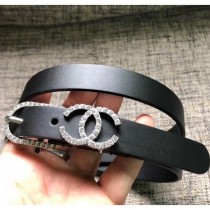 Chanel Width 2cm Leather Belt with Crystal Buckle Black 03 2020 Collection CE02656