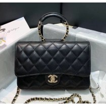 Imitation Chanel Lambskin Wallet on Chain With Round Handle AP1177 Black 2020 Collection CE03919